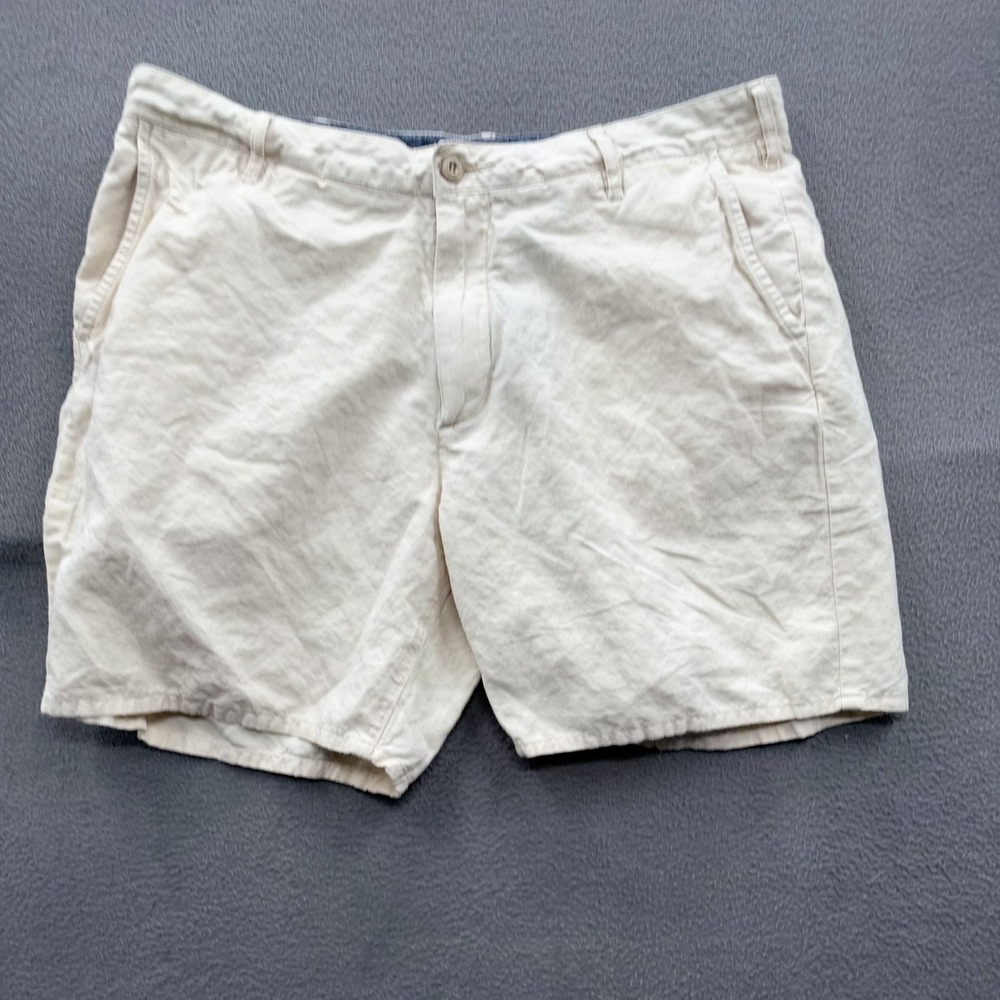Faherty Shorts Mens Large Beige Linen Cotton Chino 7 Inseam Drawstring Casual